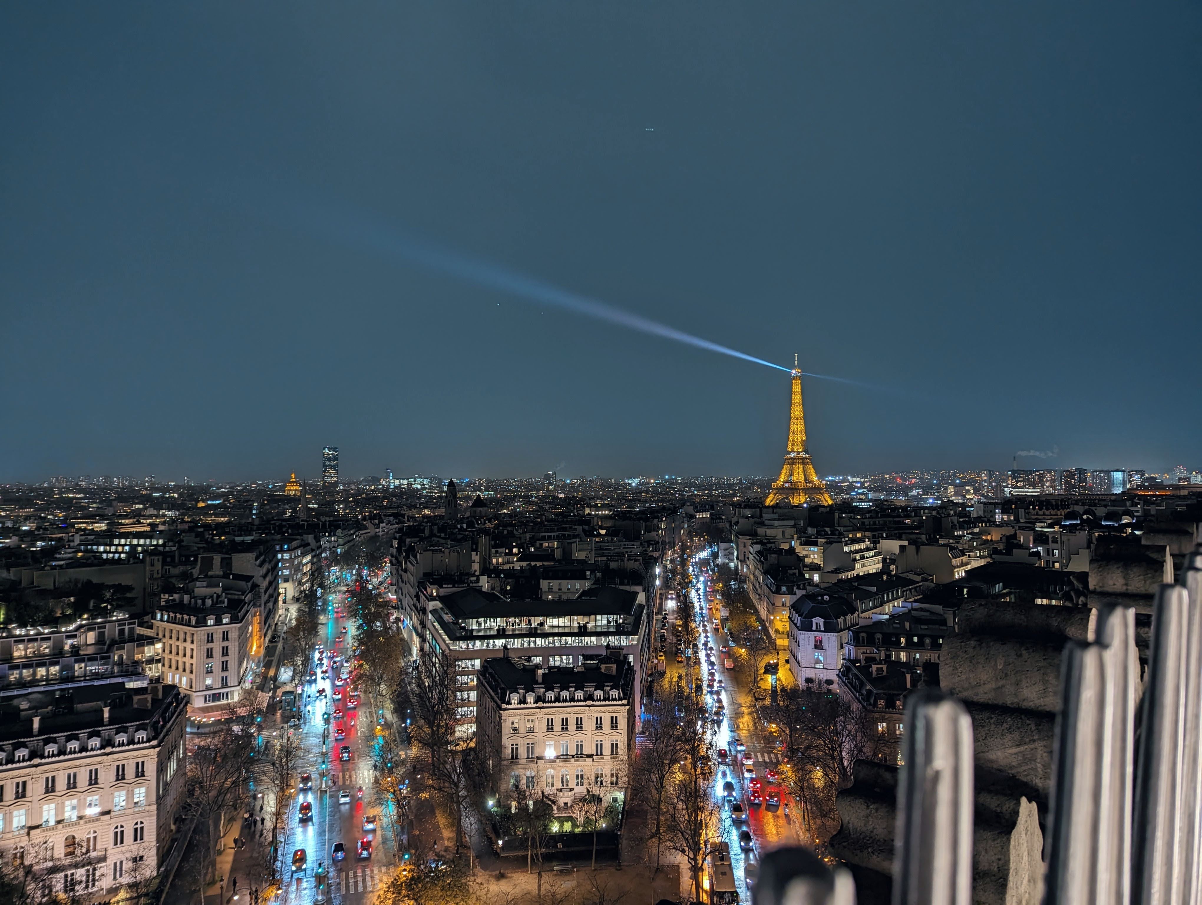 View from the Arc de Triomphe in Paris at night